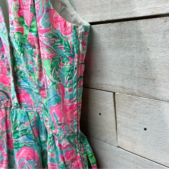 Lilly Pulitzer Dress Size 0 Pink Flamingo Halter Preppy Beach Coastal Fit Flare - Picture 7 of 16